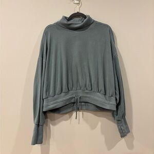 Sweaty Betty Melody Luxe Fleece Funnel Neck Drawstring Pullover Grey Green W 14